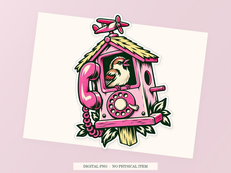 Airplane Mode Birdhouse close view showing the pink and green artwork and white outline.