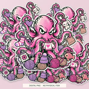 Lucky Somewhere Crochet Octopus Overtime digital PNG artwork shown in a styled preview. One design. Digital download only, no physical item.