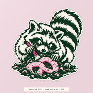 Raccoon Snack Archaeologist PNG, Whimsical Clipart, Transparent Digital Download image 1