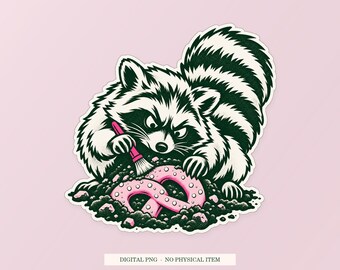 Raccoon Snack Archaeologist PNG, Whimsical Clipart, Transparent Digital Download