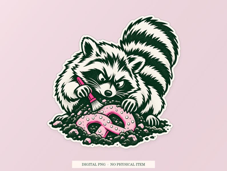 Raccoon Snack Archaeologist PNG, Whimsical Clipart, Transparent Digital Download image 1