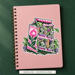 Seed Packet Apartment displayed on a notebook. Digital mockup showing a creative use for the PNG.