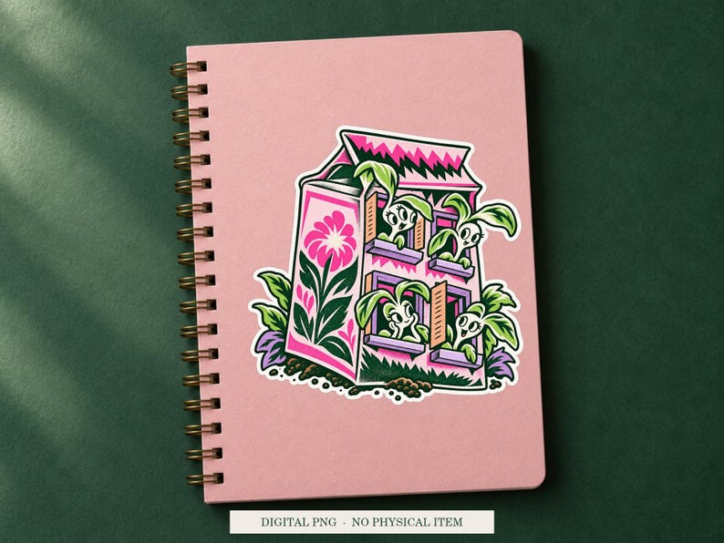 Seed Packet Apartment displayed on a notebook. Digital mockup showing a creative use for the PNG.