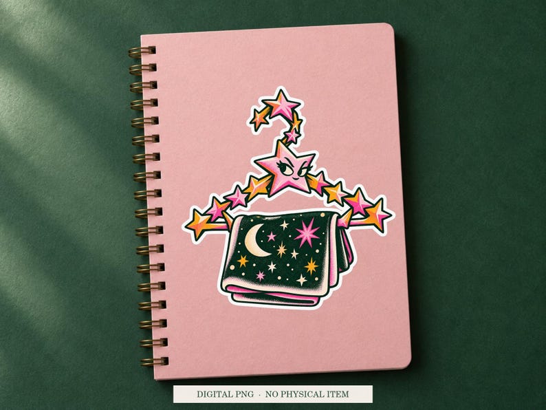 Constellation Coat Hanger displayed on a notebook. Digital mockup showing a creative use for the PNG.
