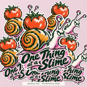 One Thing at a Slime shown in a playful sticker cluster on powder pink. Digital mockup, no physical stickers included.