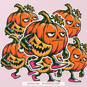 Pumpkin Spare Smile artwork shown as overlapping white outlined sticker cutouts on a pink background. Digital PNG mockup; physical stickers are not included.