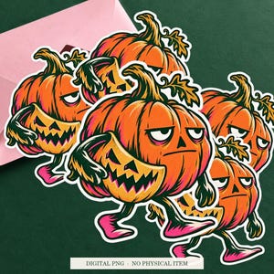 Pumpkin Spare Smile artwork shown as a sticker on a cream envelope against green. Digital PNG mockup; envelope and physical sticker are not included.