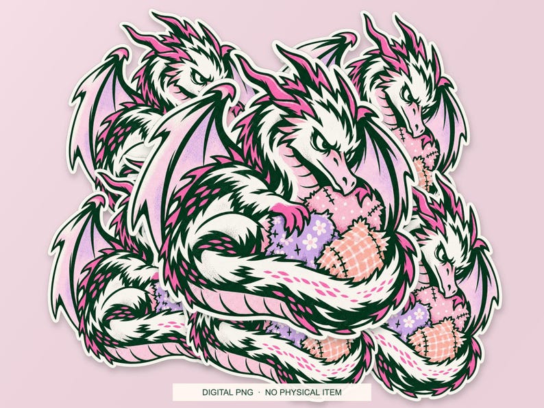 Lucky Somewhere Fabric Scrap Dragon digital PNG artwork shown in a styled preview. One design. Digital download only, no physical item.