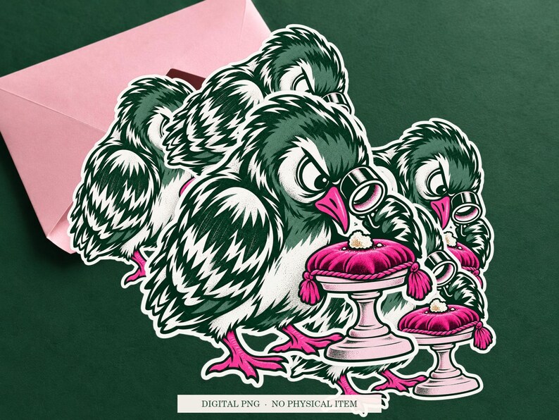 Pigeon Bread Inspector displayed on an envelope with a green background. Digital mockup, no physical item included.