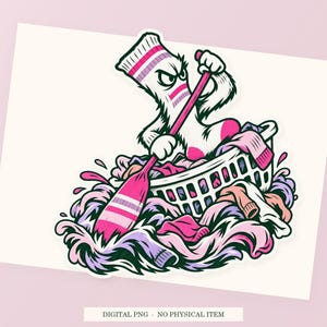 Laundry Basket Lifeboat close view showing the pink and green artwork and white outline.