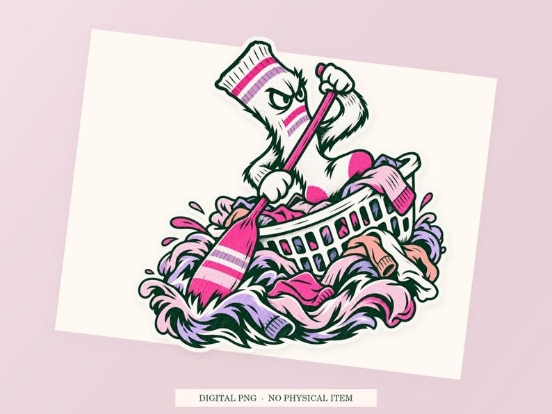 Laundry Basket Lifeboat close view showing the pink and green artwork and white outline.