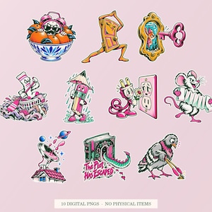 Everyday Oddities cover showing ten pink and green designs. Digital PNG bundle, no physical item.