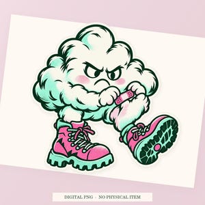 Cloud Hiking Blister close view showing the pink and green artwork and white outline.