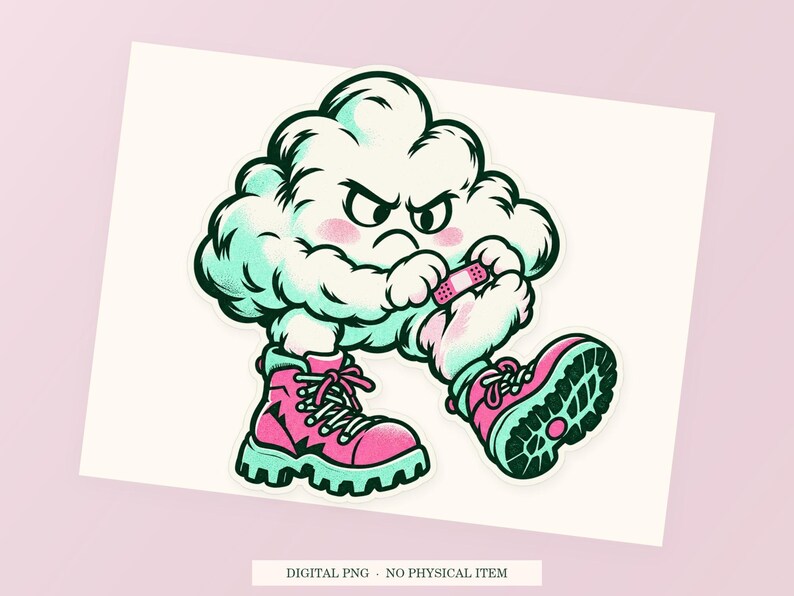 Cloud Hiking Blister close view showing the pink and green artwork and white outline.