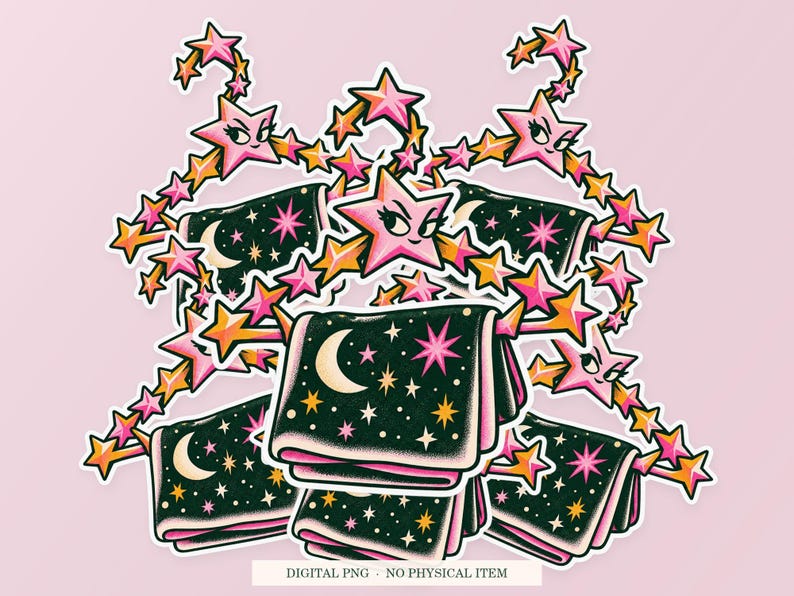 Constellation Coat Hanger shown in a playful sticker cluster on powder pink. Digital mockup, no physical stickers included.