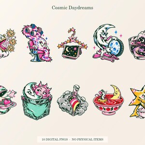 Cosmic Daydreams overview showing all ten included transparent PNG designs.
