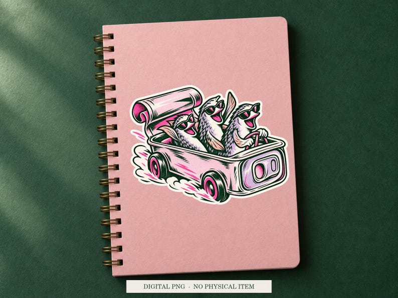Sardine Escape Vehicle displayed on a notebook. Digital mockup showing a creative use for the PNG.