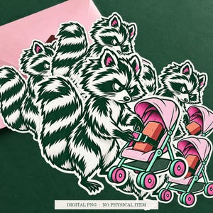 Raccoon Emotional Support Brick displayed on an envelope with a green background. Digital mockup, no physical item included.