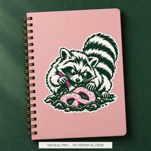 Raccoon Snack Archaeologist displayed on a notebook. Digital mockup showing a creative use for the PNG.
