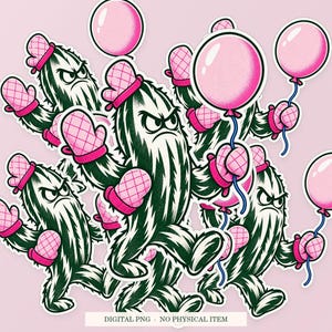 Cactus Balloon Armor shown in a playful sticker cluster on powder pink. Digital mockup, no physical stickers included.