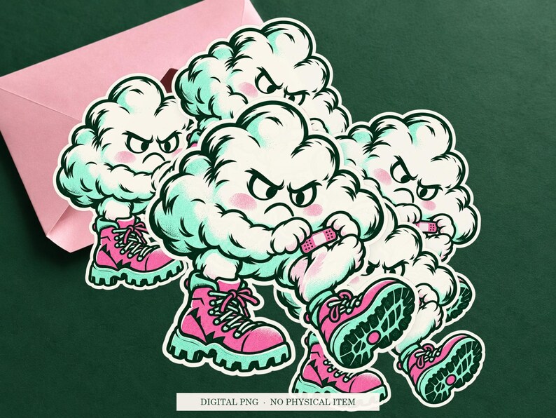 Cloud Hiking Blister displayed on an envelope with a green background. Digital mockup, no physical item included.