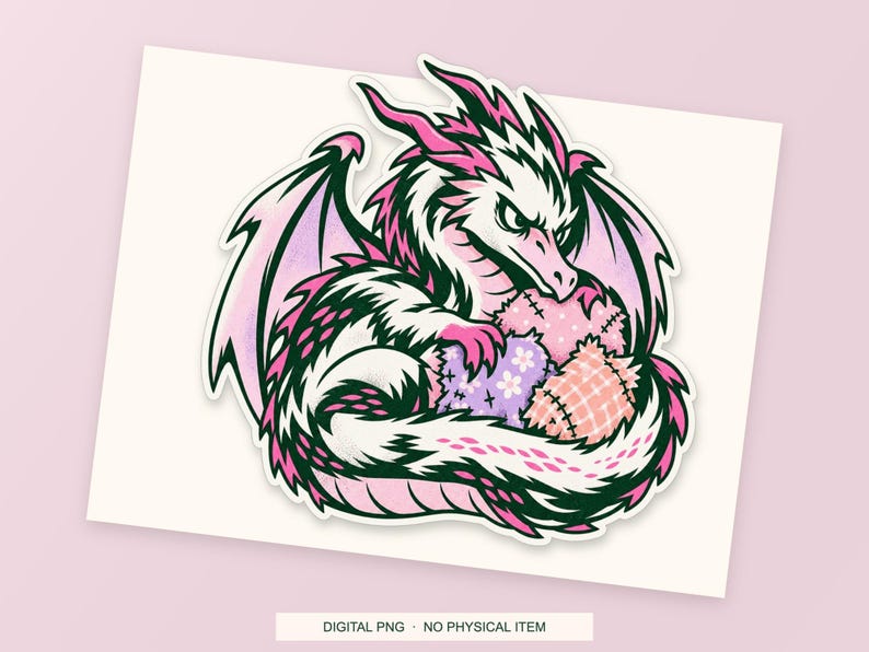 Lucky Somewhere Fabric Scrap Dragon digital PNG artwork shown in a styled preview. One design. Digital download only, no physical item.