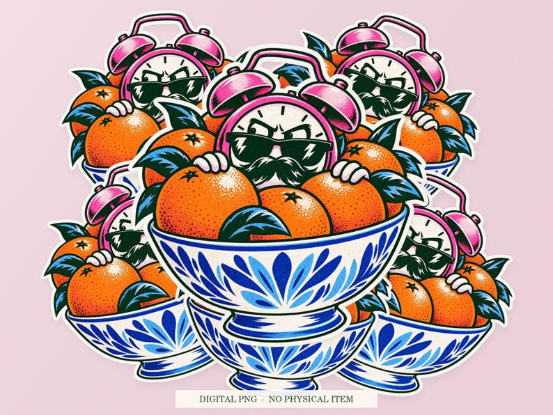 Alarm Clock Witness Protection shown in a playful sticker cluster on powder pink. Digital mockup, no physical stickers included.