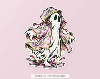 Ghost Raincoat Problem PNG, Whimsical Clipart, Transparent Digital Download