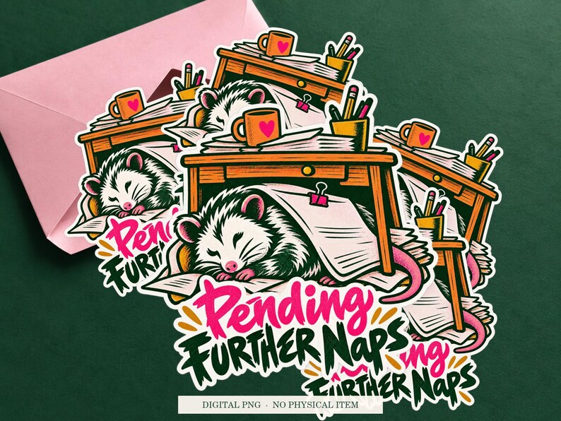 Pending Further Naps displayed on an envelope with a green background. Digital mockup, no physical item included.