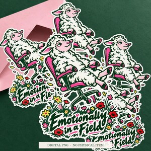 Emotionally in a Field displayed on an envelope with a green background. Digital mockup, no physical item included.