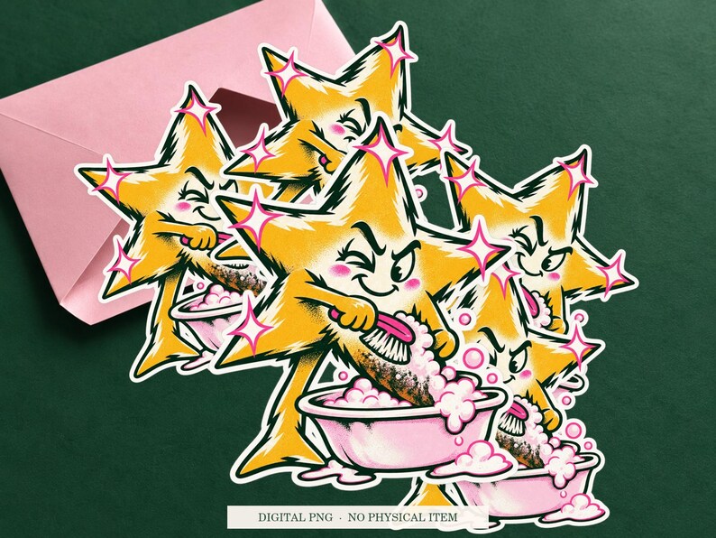 Star Laundering displayed on an envelope with a green background. Digital mockup, no physical item included.