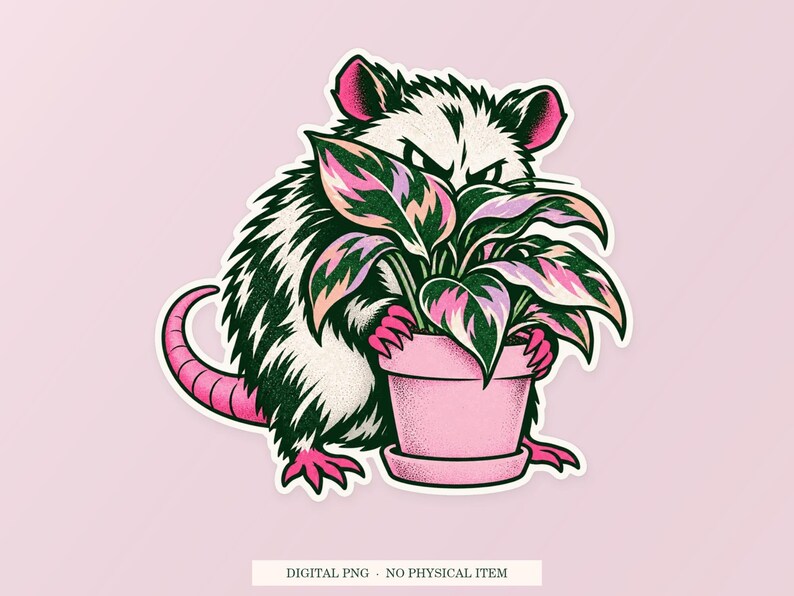Possum Social Camouflage PNG, Whimsical Clipart, Transparent Digital Download image 1