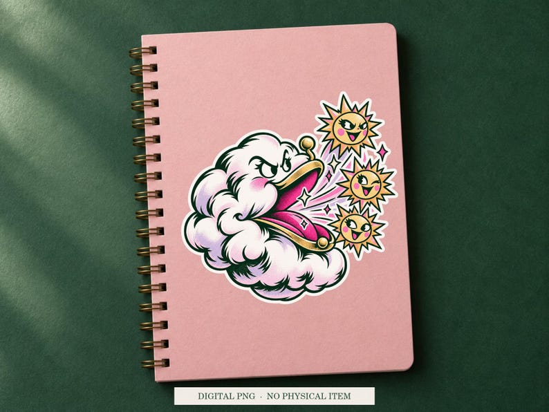 Cloud Coin Purse displayed on a notebook. Digital mockup showing a creative use for the PNG.