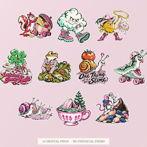 Slow Living Adventures cover showing ten pink and green designs. Digital PNG bundle, no physical item.