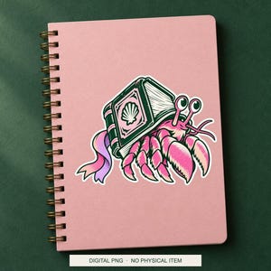 Lucky Somewhere Library Hermit Crab digital PNG artwork shown in a styled preview. One design. Digital download only, no physical item.