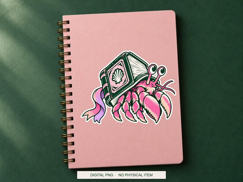 Lucky Somewhere Library Hermit Crab digital PNG artwork shown in a styled preview. One design. Digital download only, no physical item.