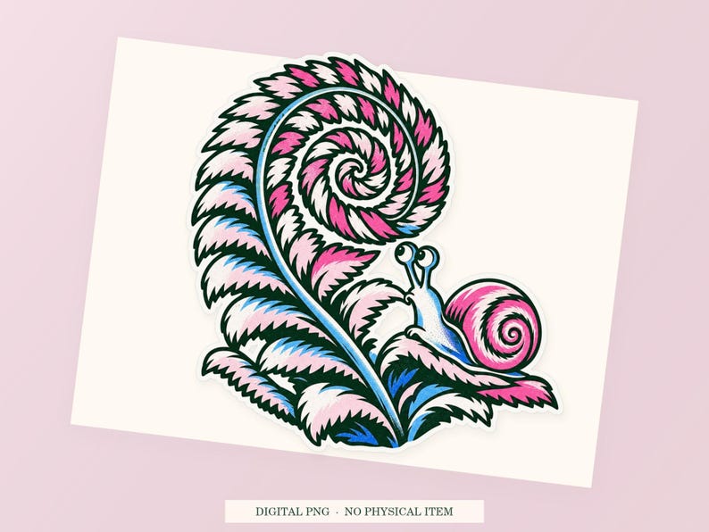 Fern Fingerprint close view showing the pink and green artwork and white outline.