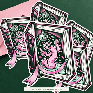 Lucky Somewhere Bookworm Nightclub digital PNG artwork shown in a styled preview. One design. Digital download only, no physical item.