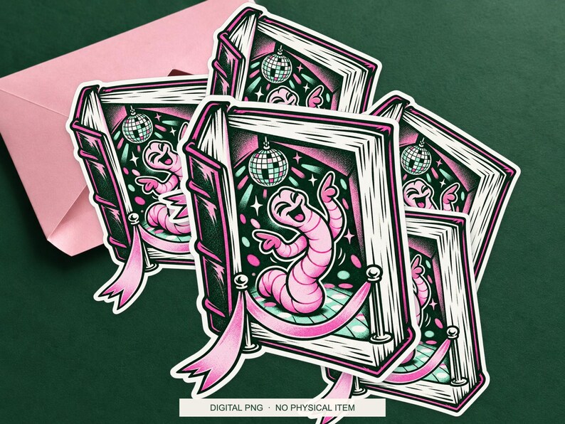 Lucky Somewhere Bookworm Nightclub digital PNG artwork shown in a styled preview. One design. Digital download only, no physical item.