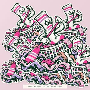 Laundry Basket Lifeboat shown in a playful sticker cluster on powder pink. Digital mockup, no physical stickers included.