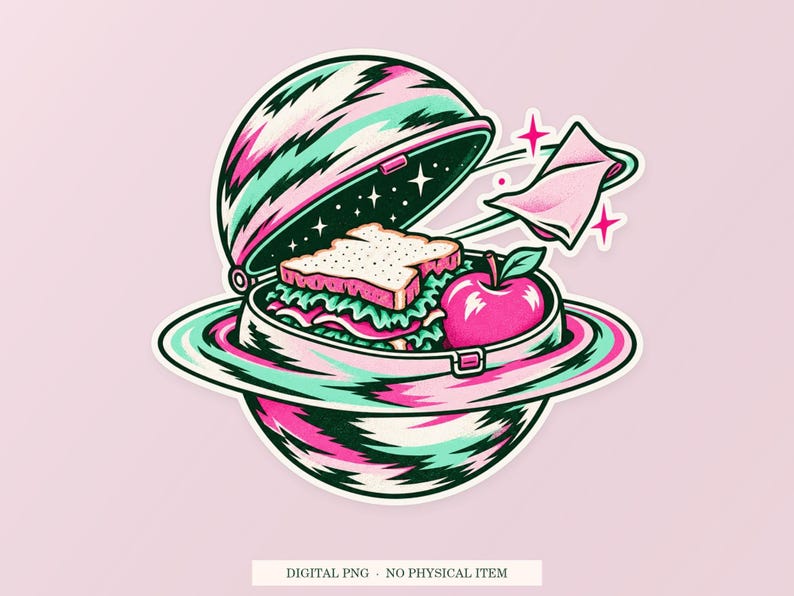 Planet Lunchbox PNG, Whimsical Clipart, Transparent Digital Download image 1