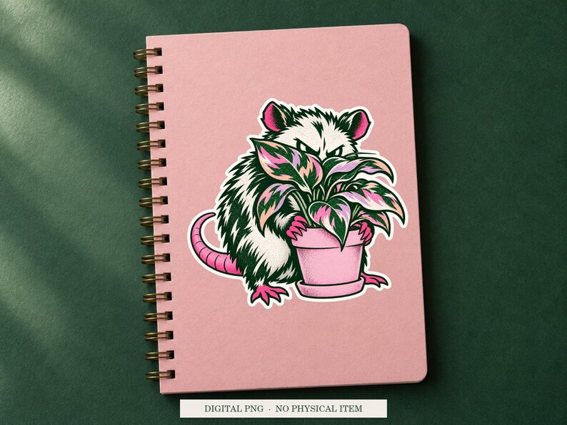 Possum Social Camouflage displayed on a notebook. Digital mockup showing a creative use for the PNG.