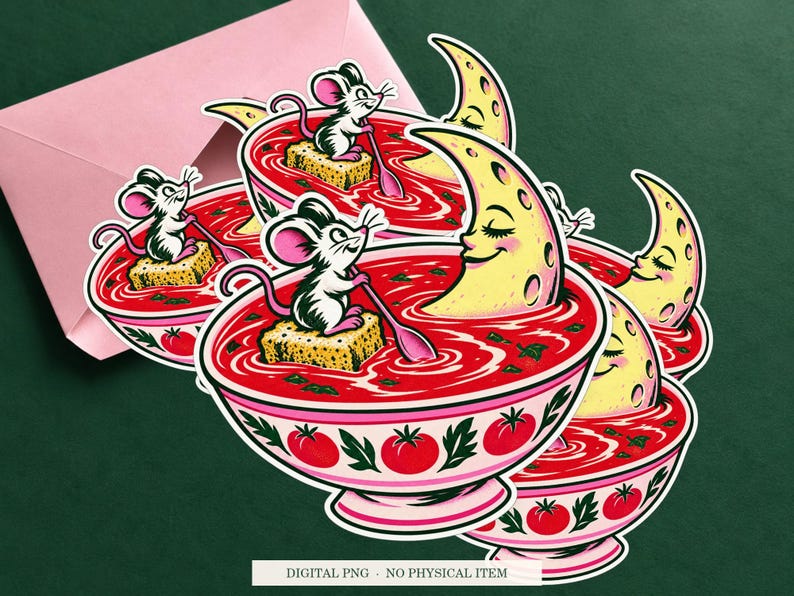 Soup Moon displayed on an envelope with a green background. Digital mockup, no physical item included.