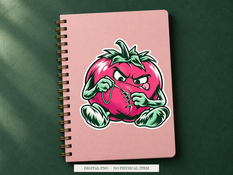 Tomato Repair Kit displayed on a notebook. Digital mockup showing a creative use for the PNG.