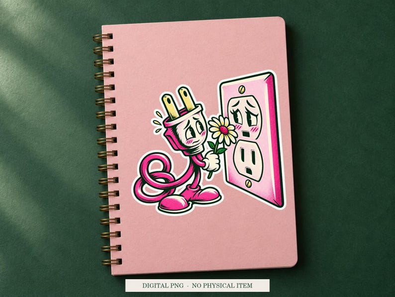 Plug Seeking Connection displayed on a notebook. Digital mockup showing a creative use for the PNG.