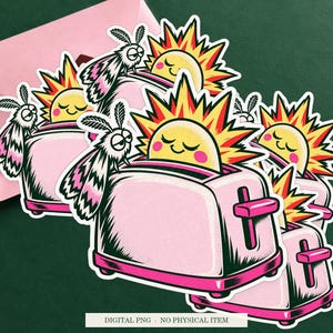Toaster Sunrise displayed on an envelope with a green background. Digital mockup, no physical item included.