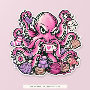 Lucky Somewhere Crochet Octopus Overtime digital PNG artwork shown in a styled preview. One design. Digital download only, no physical item.