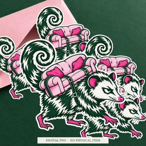 Possum Backup Plan displayed on an envelope with a green background. Digital mockup, no physical item included.