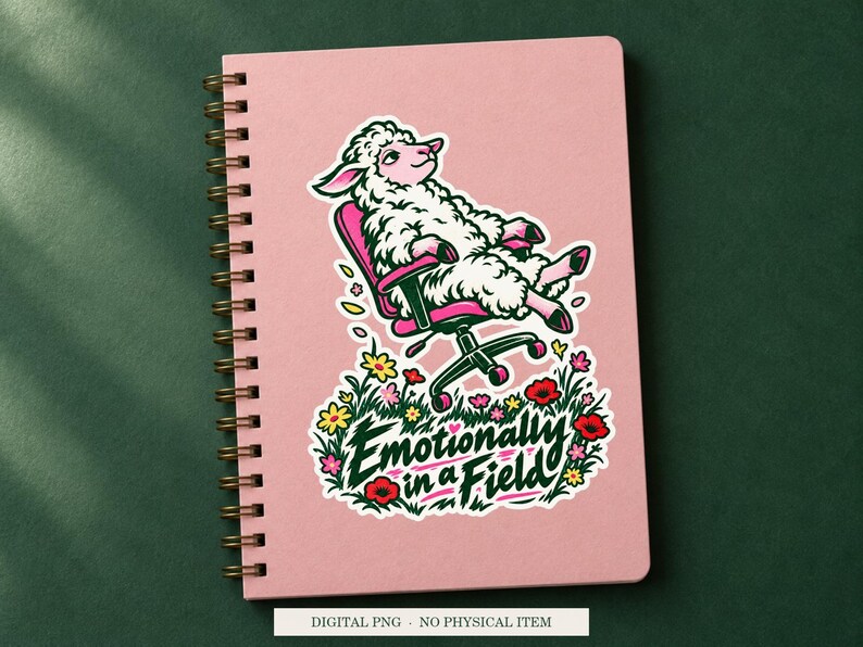 Emotionally in a Field displayed on a notebook. Digital mockup showing a creative use for the PNG.