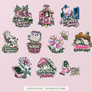 Offline and Unbothered cover showing ten pink and green designs. Digital PNG bundle, no physical item.